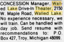 Walake Drive-In Theatre - Help Wanted At The Drive-In Mar 20 1985